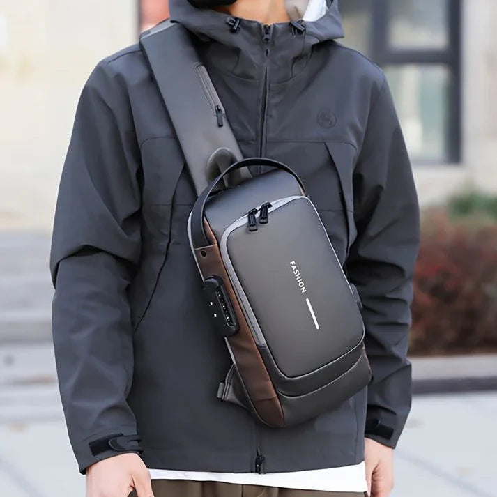 Secure Sling Shoulder Bag with USB Charging Port & Lock Design
