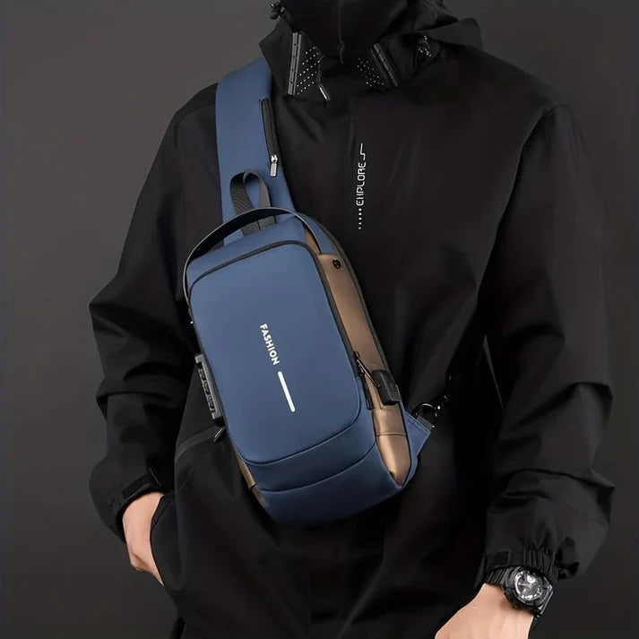 Secure Sling Shoulder Bag with USB Charging Port & Lock Design