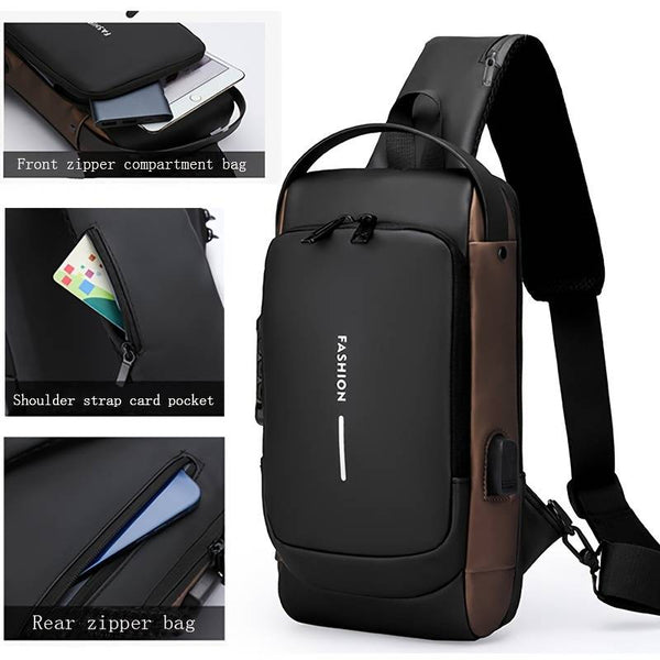Secure Sling Shoulder Bag with USB Charging Port & Lock Design