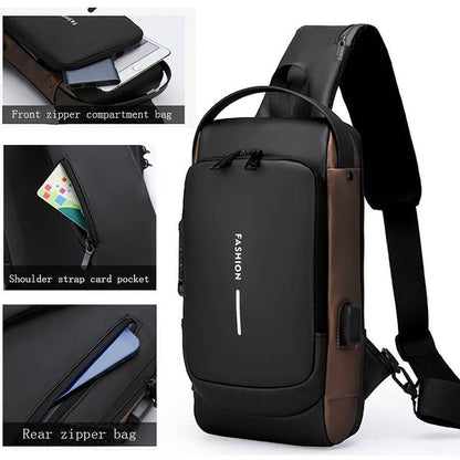 Secure Sling Shoulder Bag with USB Charging Port & Lock Design