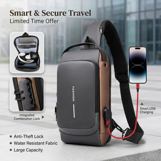 Secure Sling Shoulder Bag with USB Charging Port & Lock Design