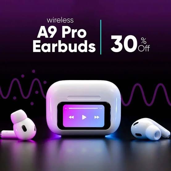 A9 Pro 6th Gen Wireless Earbuds With Smart Digital Display