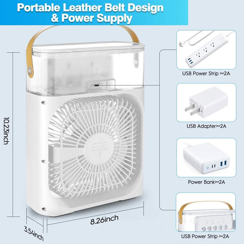 Portable Air Cooler Fan – 3 Speed Mist Cooling Fan with LED Light & Timer